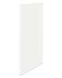 A slab style cabinet door and matching drawer front, photographed from a 45 degree angle, painted in Sherwin Williams Extra White.