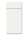 A slab style cabinet door and matching drawer front, painted in Sherwin Williams Extra White.