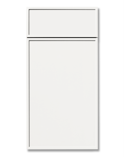 A contemporary shaker style cabinet door and matching drawer front with a 1/2