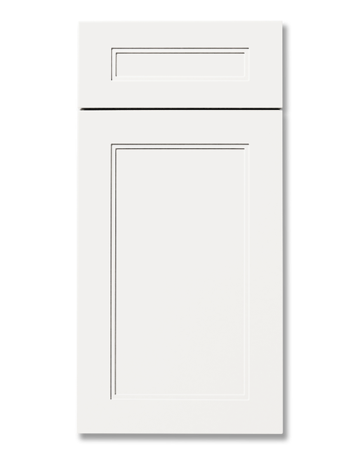 A shaker style cabinet door and matching drawer front with a 3/8